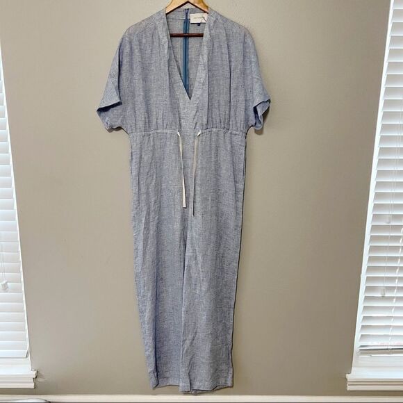 Solid & Striped Cape Linen Jumpsuit blue white - Picture 4 of 9